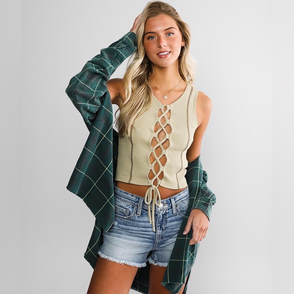 NWT Gilded Intent Lace Up Tank Eucalyptus Size Small
